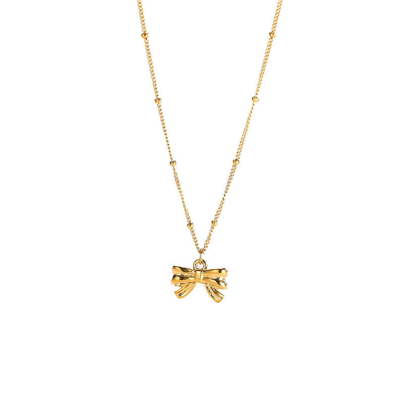 Women's Titanium Steel Bow & Gold Bead Collarbone Necklace