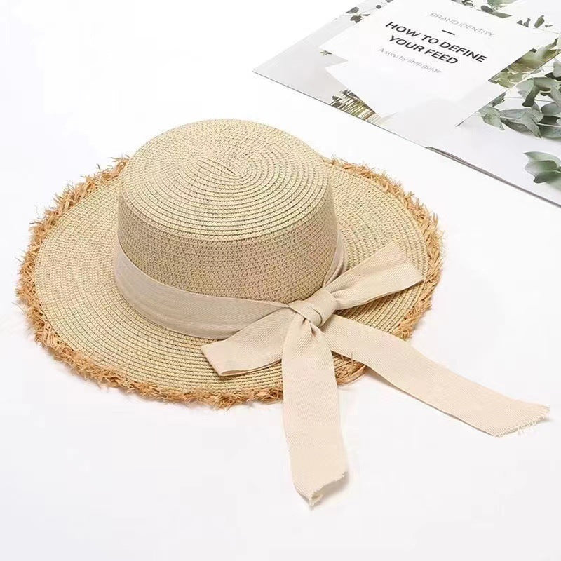 Bow-Tie Flat-Top Straw Hat