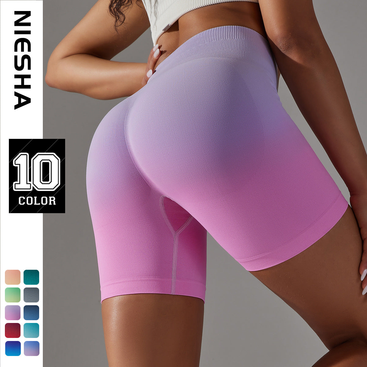 High-Stretch Gradient Shaping Peach Butt-Lifting High-Waist Fitness Shorts