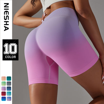 High-Stretch Gradient Shaping Peach Butt-Lifting High-Waist Fitness Shorts