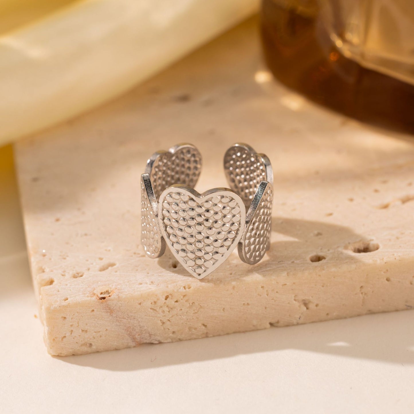 18K Gold Titanium Steel Heart Ring