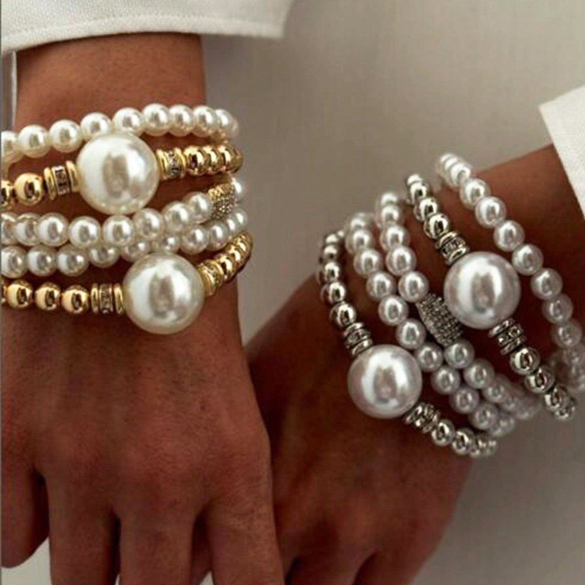 Exaggerated Imitation Pearl Bracelet Set (5-Piece)