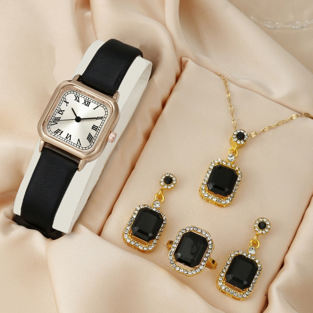 Square Watch Dial Belt Women's Jewelry Set