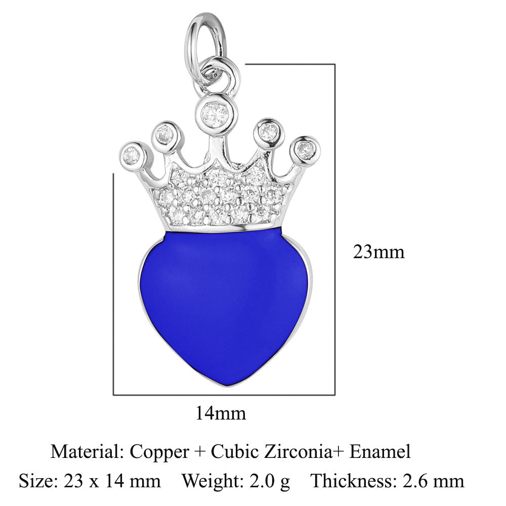 Feather dripping oil crown love copper zircon pendant