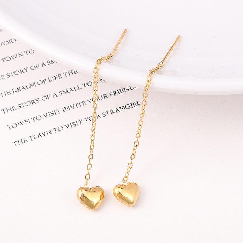 Korean-Style Titanium Steel Heart Earrings — 2024 Thin Trendy Design