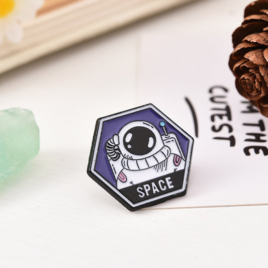 Astronaut Earth Rocket Brooch