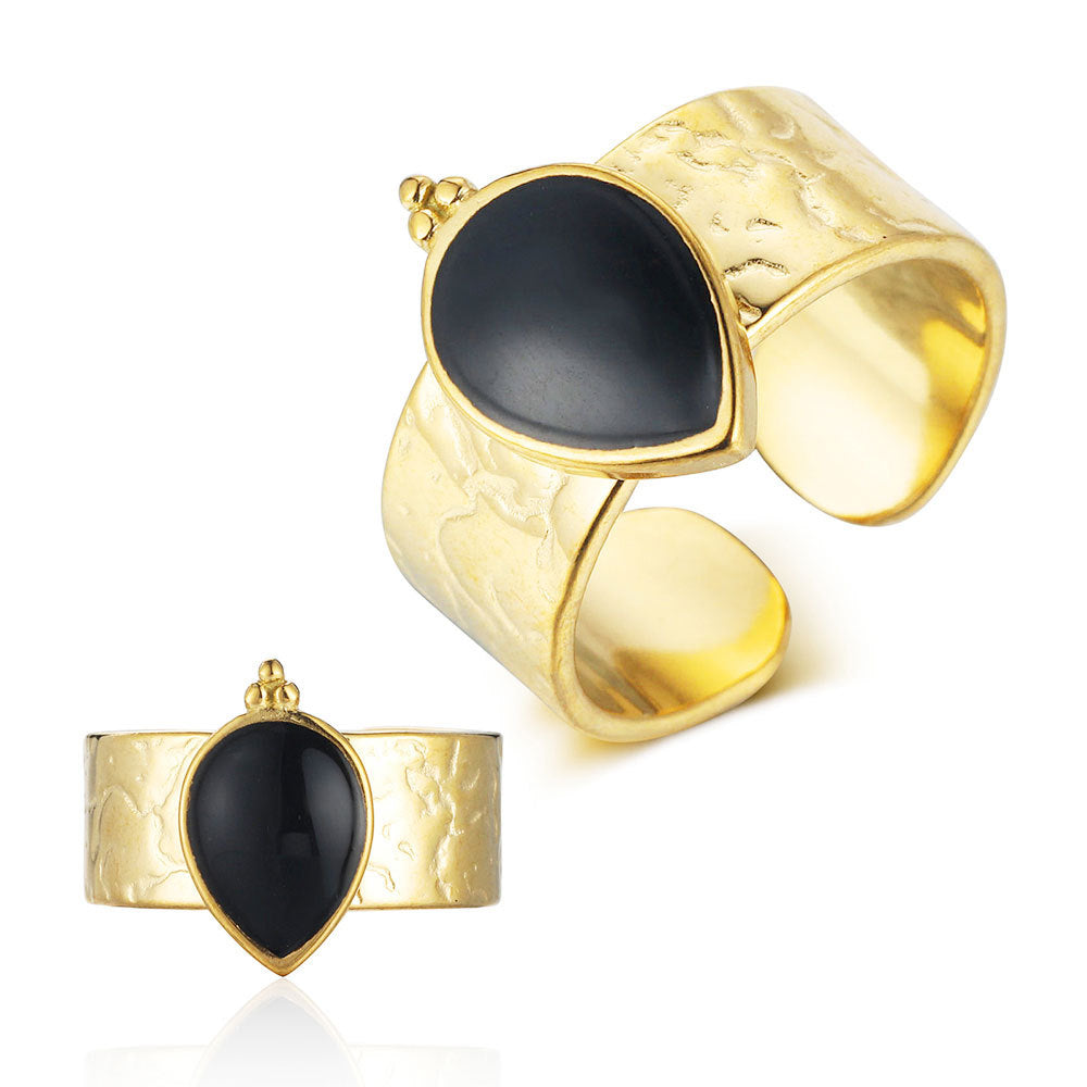 Black agate rhinestone malachite titanium steel ring