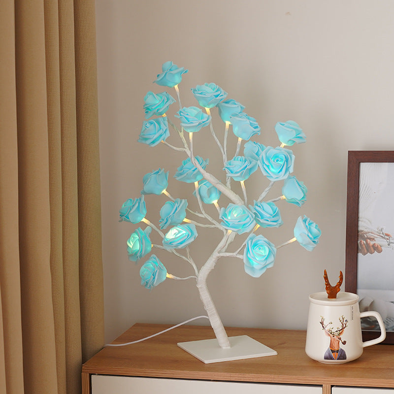 Luz nocturna de decoración de lámpara de árbol de rosas de simulación LED con interruptor USB 