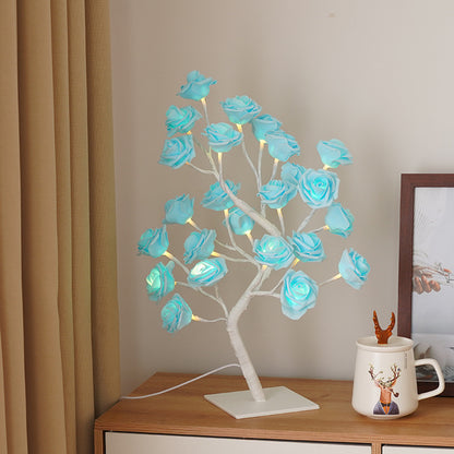 Luz nocturna de decoración de lámpara de árbol de rosas de simulación LED con interruptor USB 
