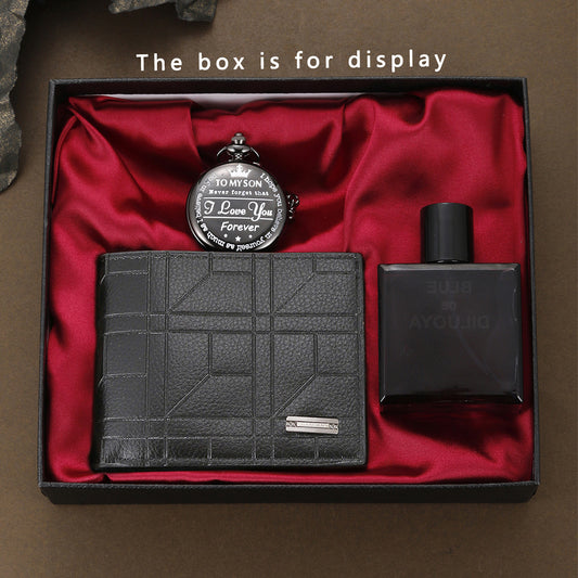Quartz Pocket Watch Wallet Perfume 3-piece Combination Set