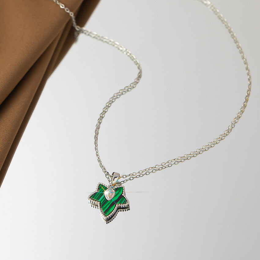 Women's Ivy Leaf Malachite 18K Gold-Plated Titanium Steel Collarbone Necklace