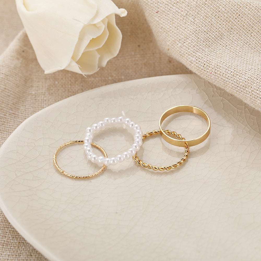 4-Piece Faux Pearl Ring Set