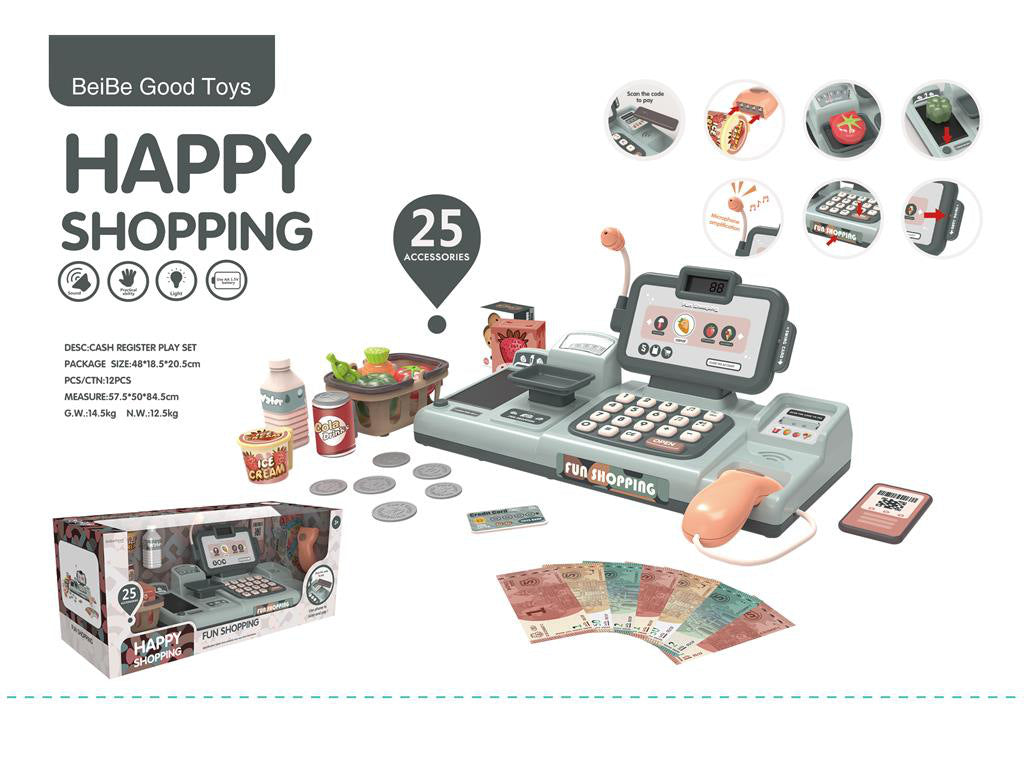 Caja registradora de supermercado para niños, juguete con simulación de pago por teléfono móvil, mostrador de cajero multifuncional, juego de simulación para niñas 