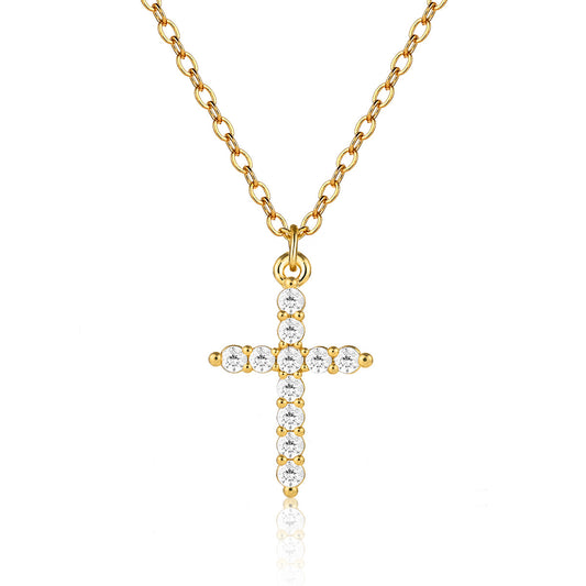 Full diamond cross clavicle necklace