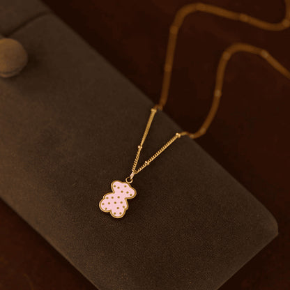 Polka dot pink bear necklace