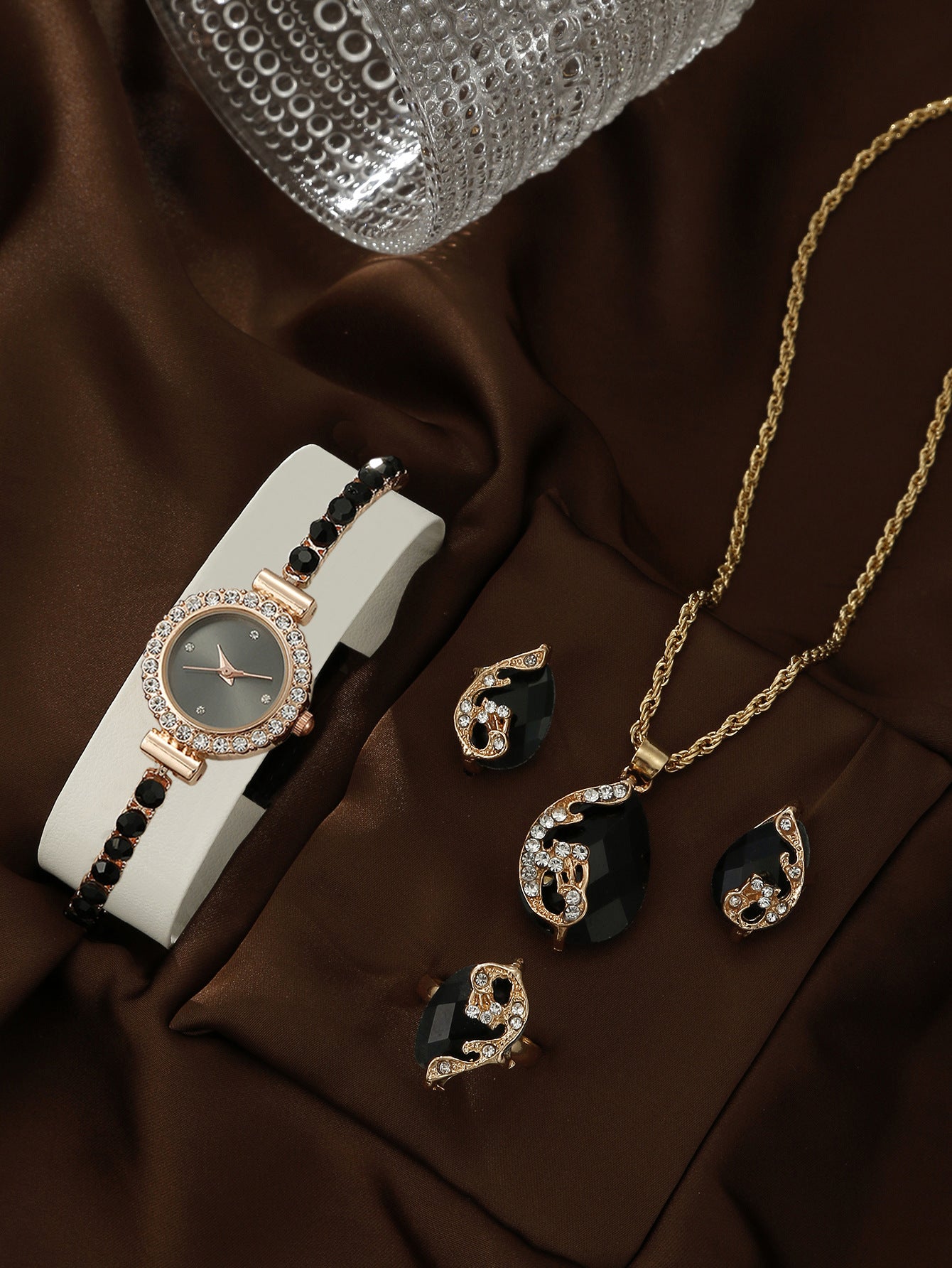 Bracelet Watch Peacock Water Drop Women's Jewelry Set
