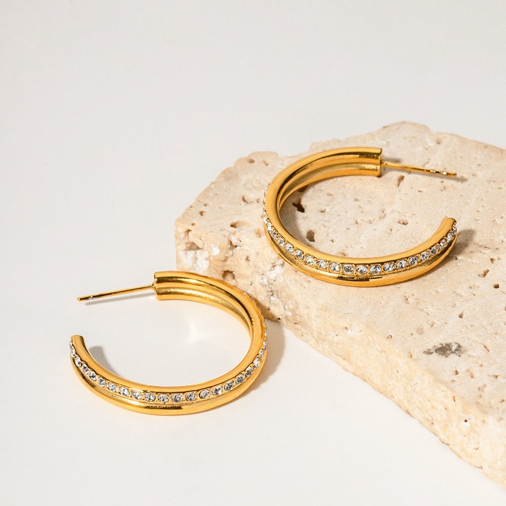 Double-layer large hoop full diamond earrings