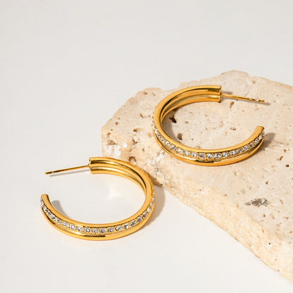 Double-layer large hoop full diamond earrings