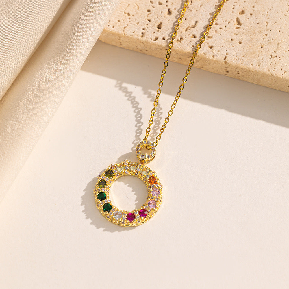 Colorful zircon donut titanium steel necklace for women