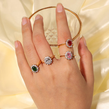 Bezel Oval Colored Zirconia Ring