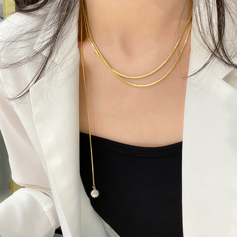 Women's Double-Layer Pearl Pendant Necklace