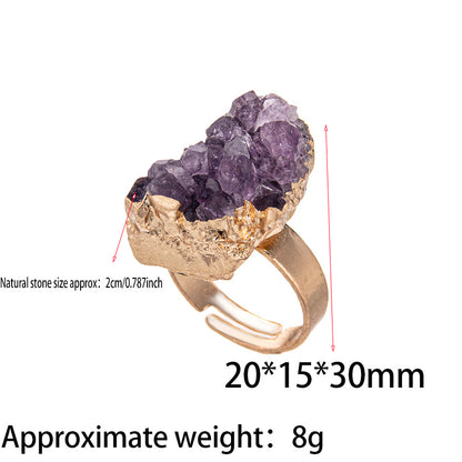 Amethyst Cluster Gold Plated Open Ring