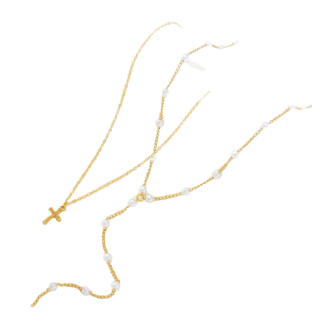 Sexy Pearl Tassel Cross Necklace