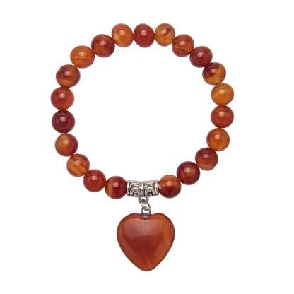 Pulseira elástica de coração de cristal de pedra natural colorida de 8 mm 