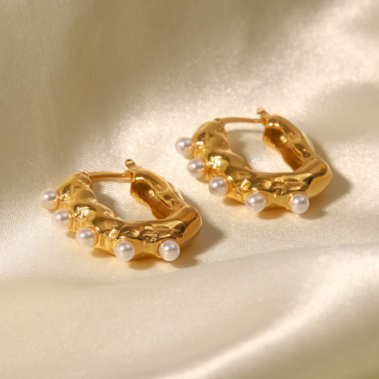 Wave Geometric Pearl Earrings