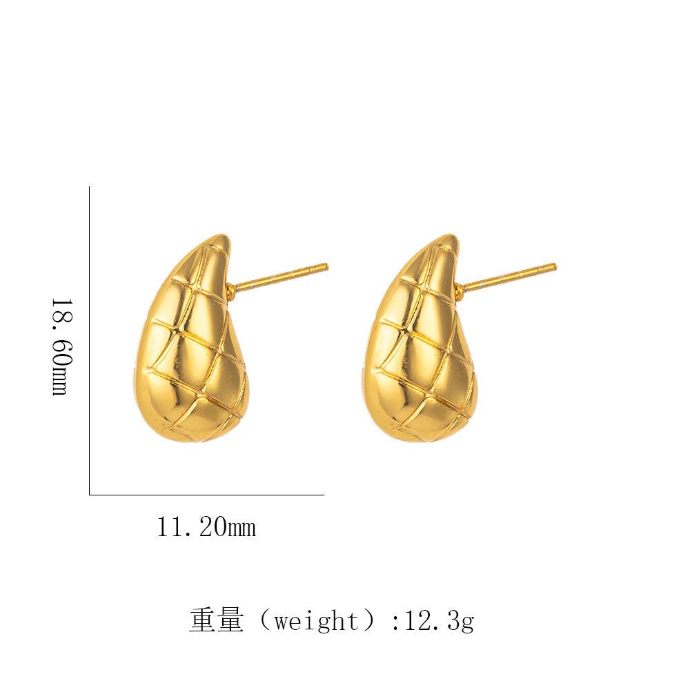 18K Gold Titanium Steel Waterdrop Rhombus Stud Earrings