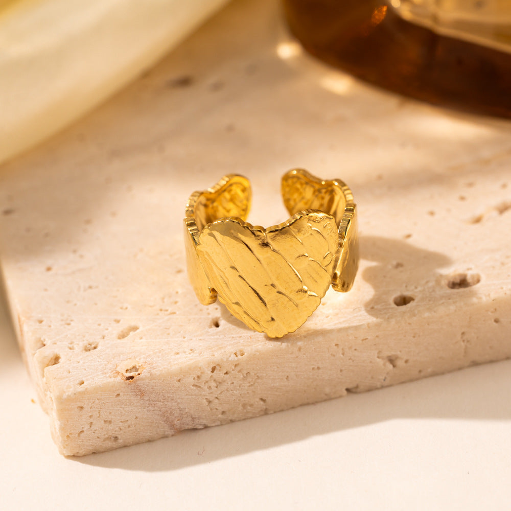 18K Gold Titanium Steel Heart Ring
