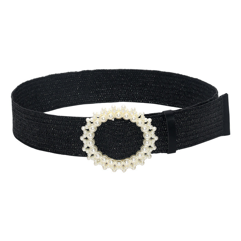Fashion Pearl Buckle Wide Waist Seal