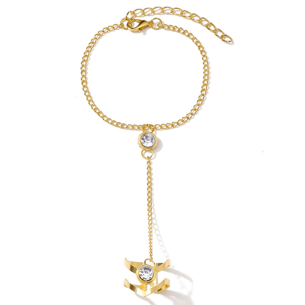 Butterfly Pendant Chain Finger Bracelet Ring