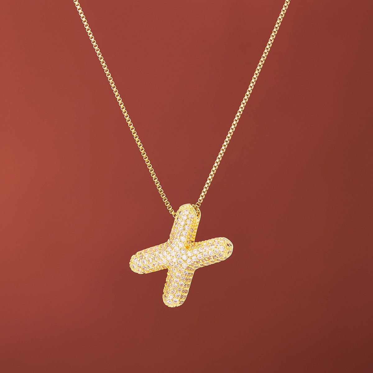 18K Gold-Plated Alphabet Necklace with Micro Zircon (Titanium Steel)