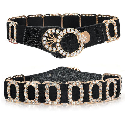 Rhinestone elastic belt women's Korean version