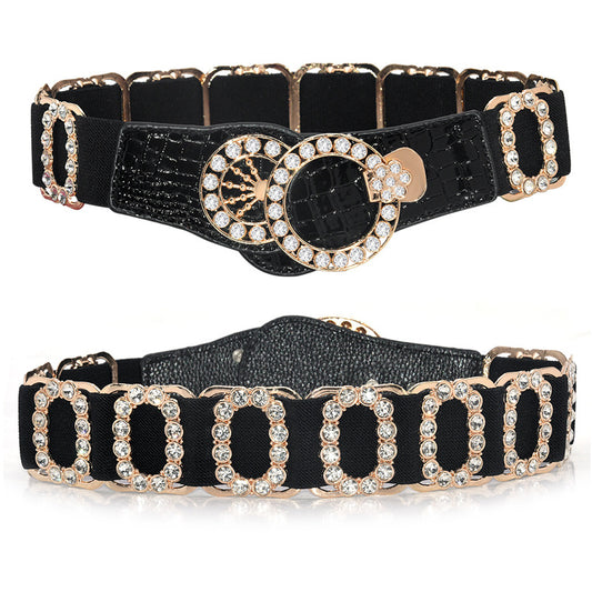 Rhinestone elastic belt women's Korean version