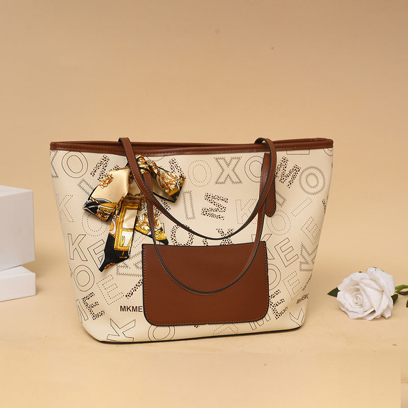 Silk scarf texture printed tote women's bag