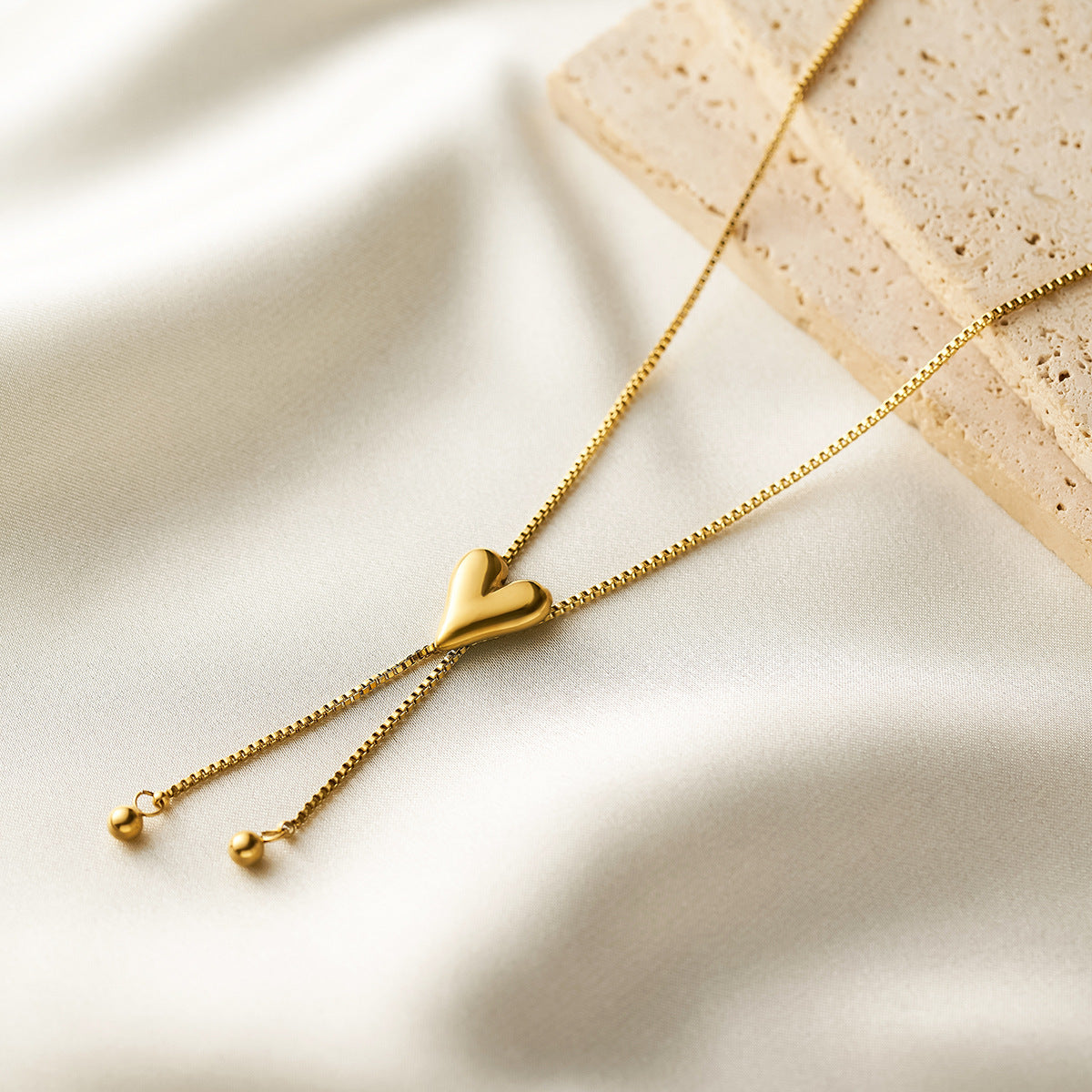 Stainless Steel Love Necklace & Heart Stud Earrings