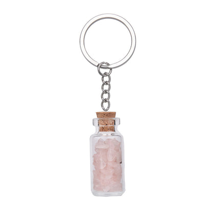 Crushed Agate Wishing Bottle Stainless Steel Keychain Pendant