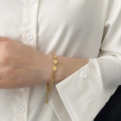 Pulseira feminina de aço titânio, sem desbotamento, paz e alegria, design pequeno e luxuoso, elegante e simples. 