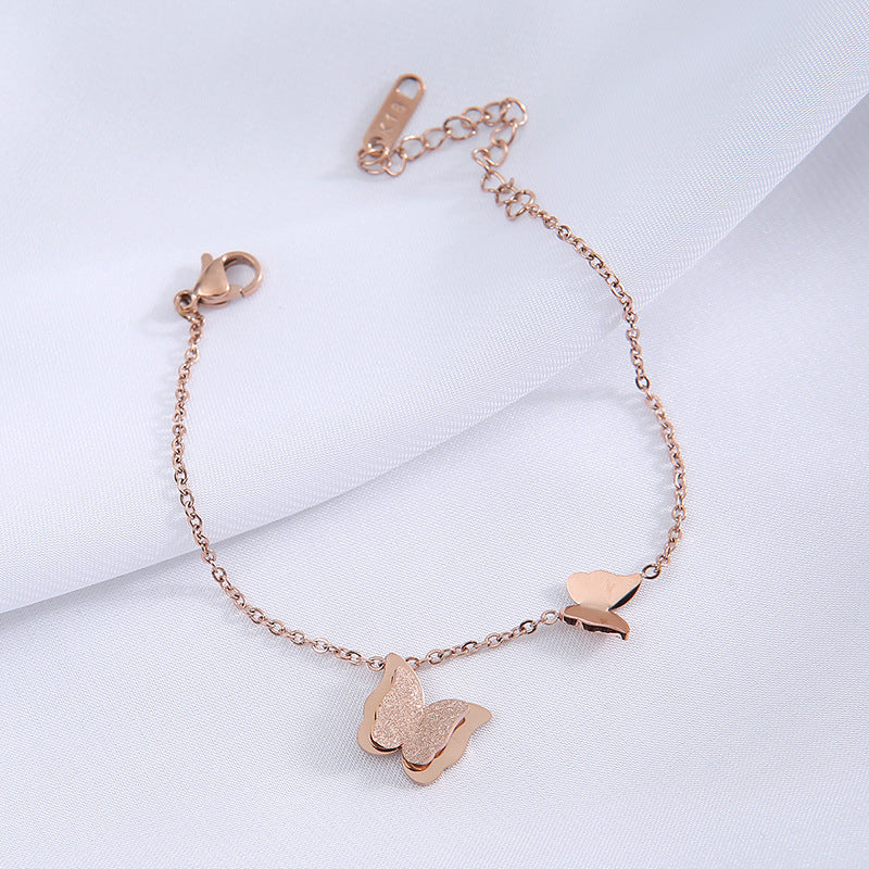 Frosted butterfly titanium steel anklet