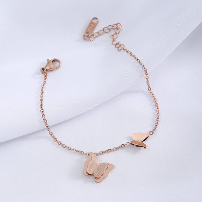 Frosted butterfly titanium steel anklet