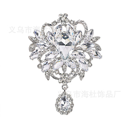 Alloy Crystal Glass Water Drop Brooch