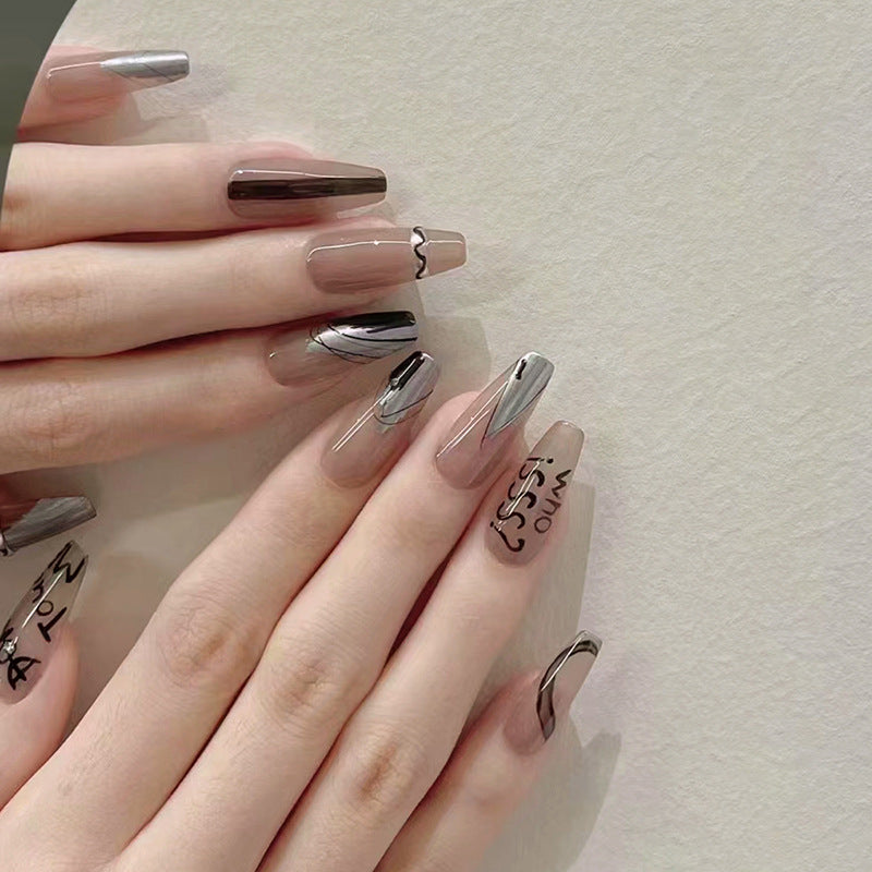 Ballet Medium-Length Graffiti Letter Fake Nails
