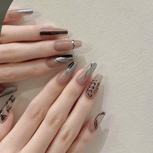 Ballet Medium-Length Graffiti Letter Fake Nails