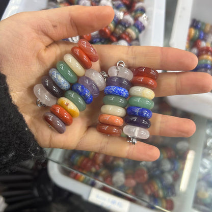 Pingente de combinação de disco de ábaco de pedra de cristal de sete cores 