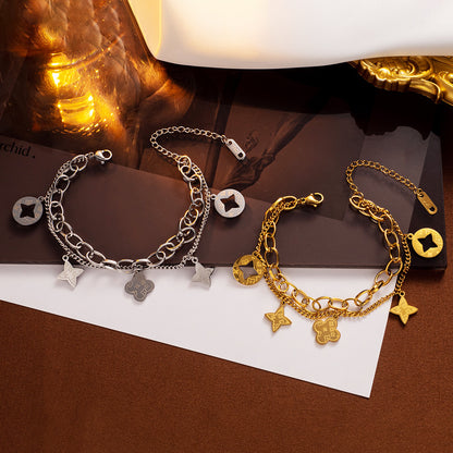 Gold Print Double-layer Titanium Steel Leopard Bracelet