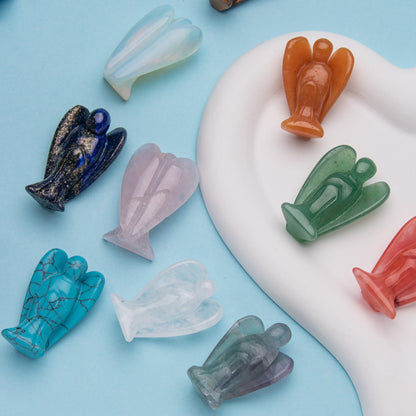 Cristal 1,5 polegadas anjo escultura pedra de quartzo diy decoração para casa pingente 