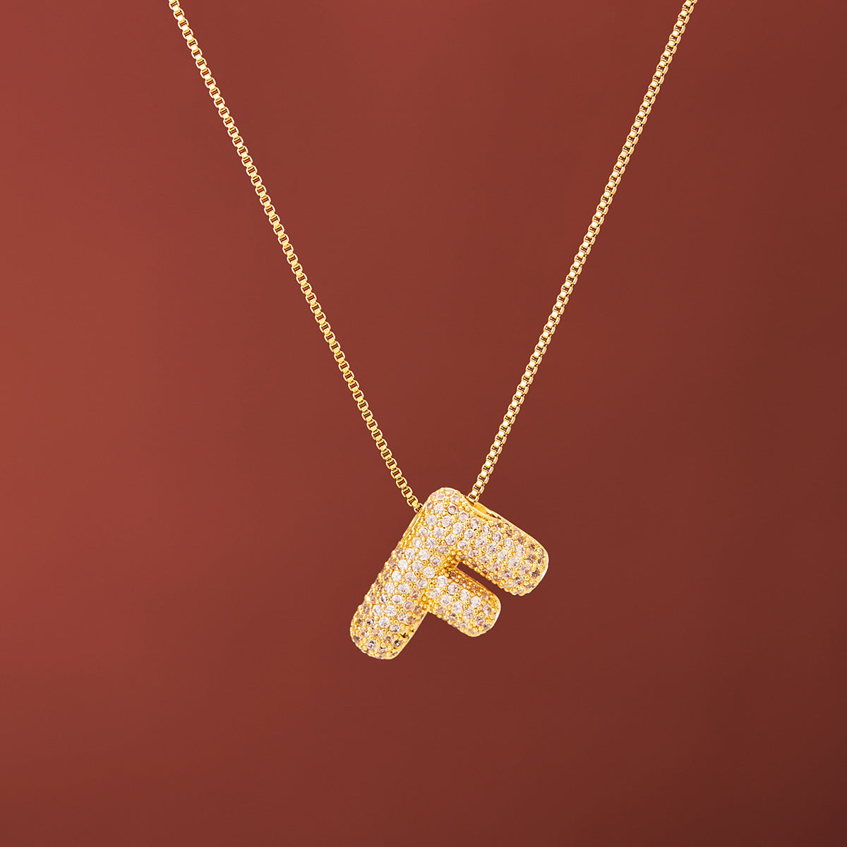 18K Gold-Plated Alphabet Necklace with Micro Zircon (Titanium Steel)