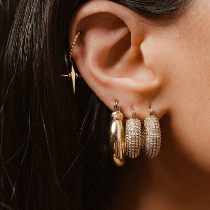 French Hoop Zirconia Hoop Earrings